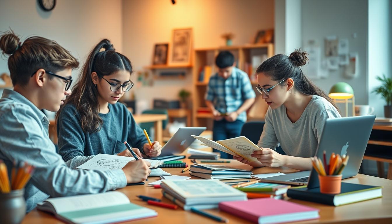 Student using a study guide to organize academic notes